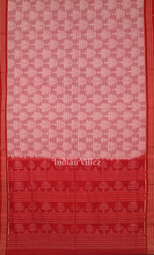 Onion Pink Red Tree Motif Odisha Ikat Sambalpuri Cotton Saree