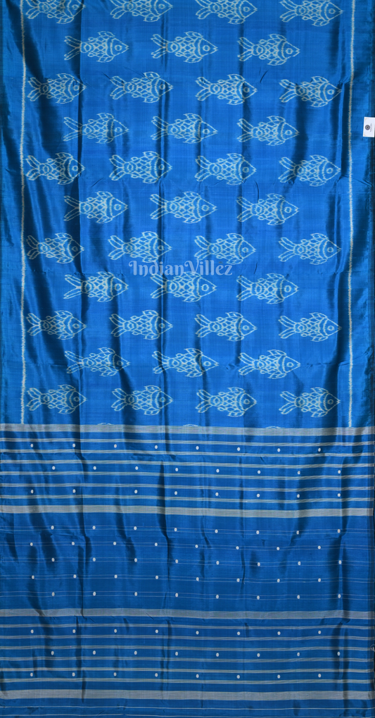 Sky Blue Fish Motif Odisha Ikat Contemporary Designer Saree