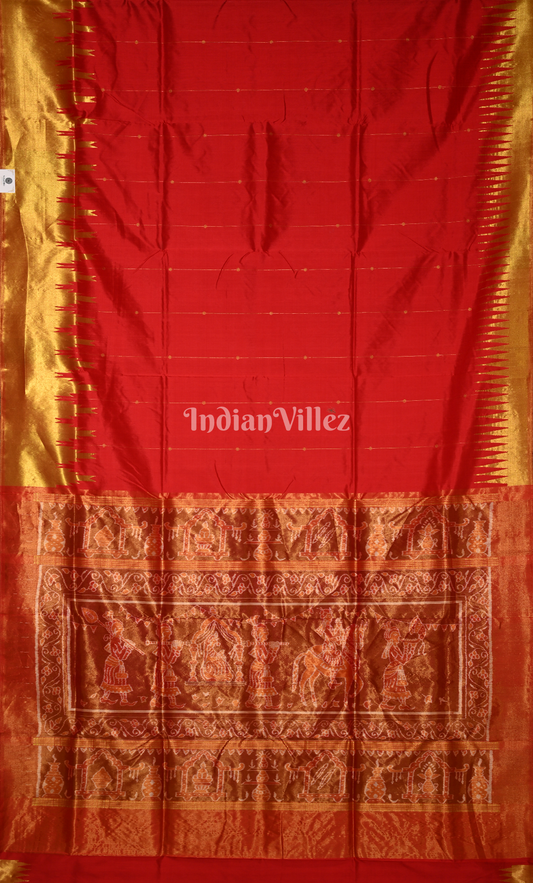 Red Golden Phoda Kumbha Half Tissue Sambalpuri Silk Saree