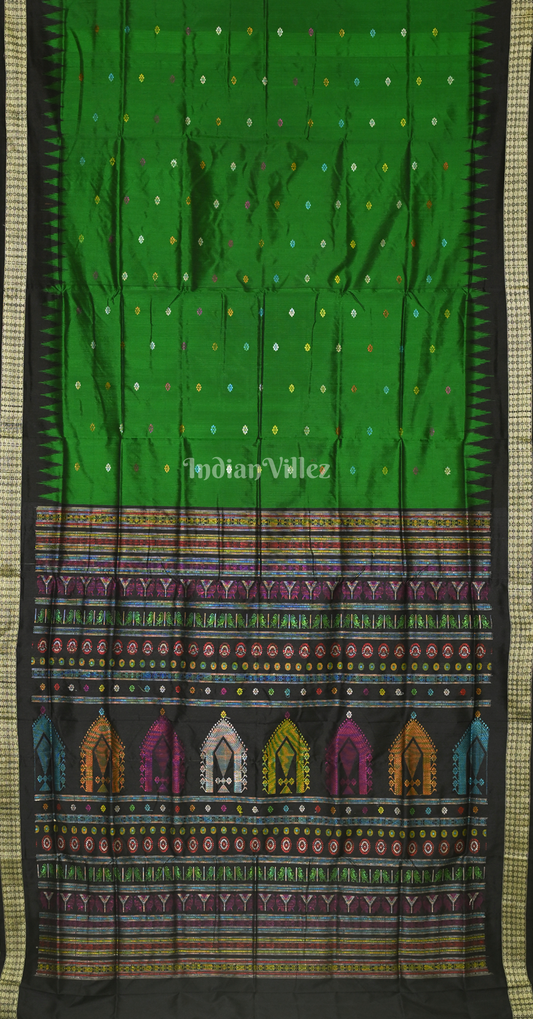 Green Black Dolabedi Odisha Ikat Bomkai Sambalpuri Ikat Silk Saree