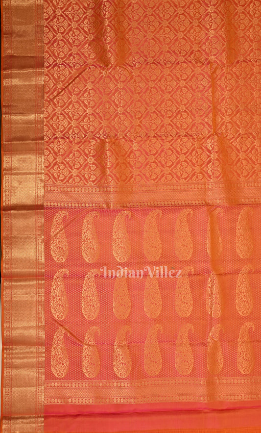 Bridal Orange Red with Gold Brocade Pure Kanjivaram Silk Saree