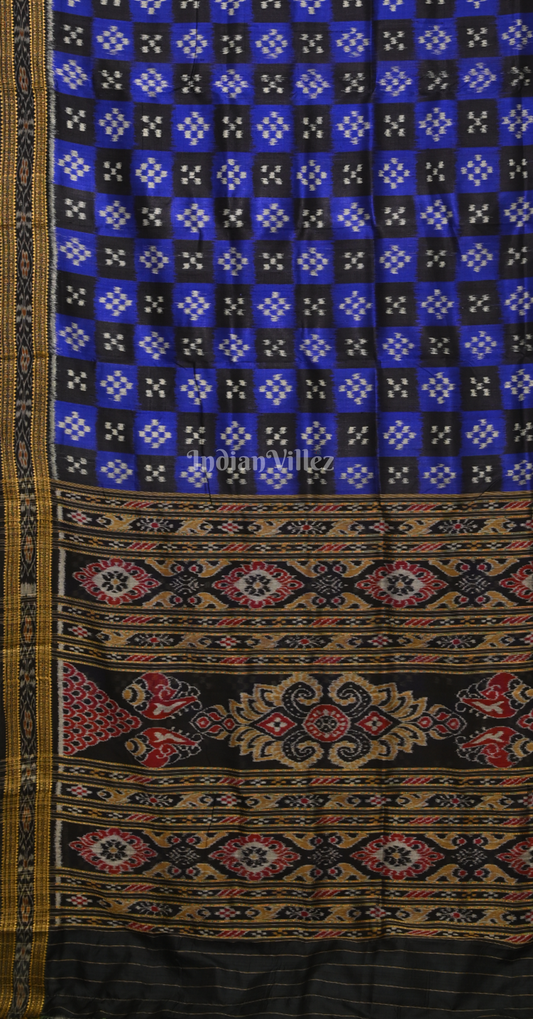 Blue Black Pasapali Odisha Ikat Khandua Silk Saree