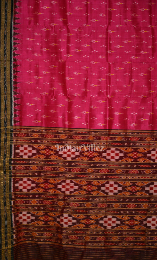 Rani Pink Black Mayur Chandrika Odisha Ikat Khandua Silk Saree