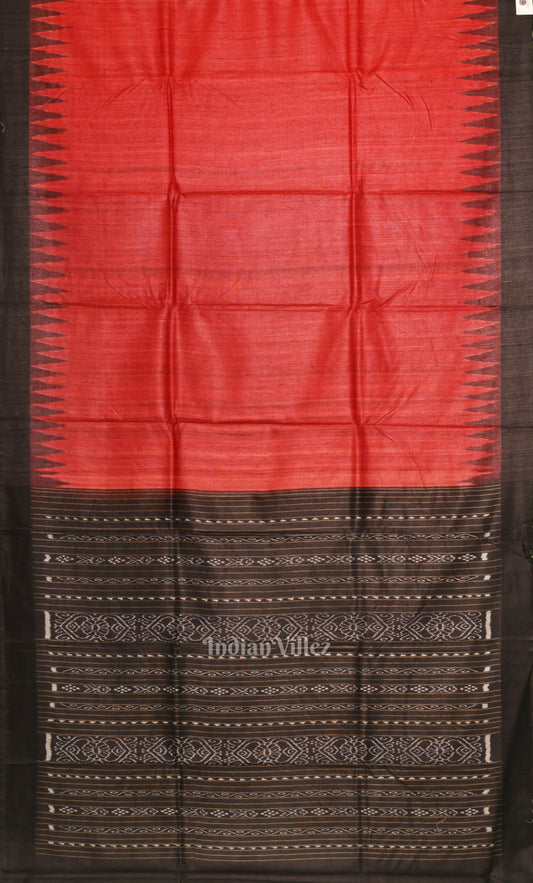 Red Gopalpur Tussar Silk Saree with Black Border & Anchal