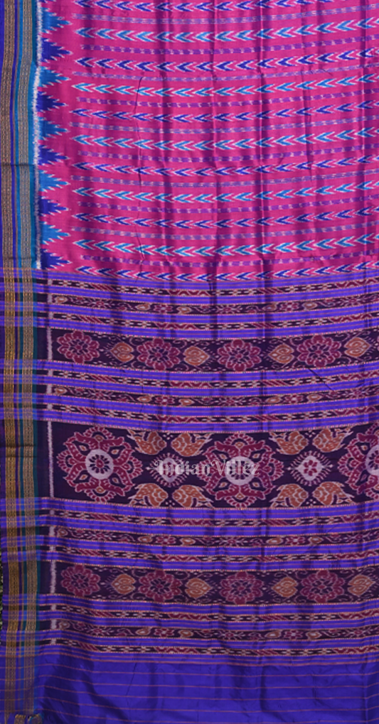 Purple Blue Temple Border Odisha Ikat Khandua Silk Saree