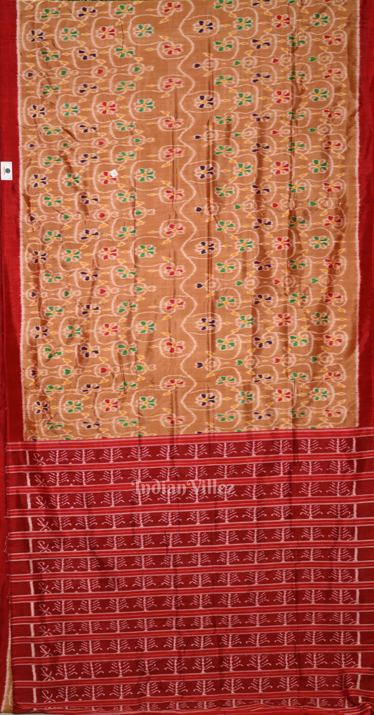 Light Brown Red Odisha Ikat Contemporary Designer Silk Saree