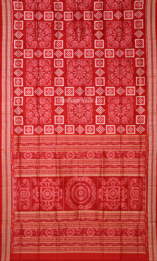 Red Pasapali Odisha Ikat Sambalpuri Silk Saree