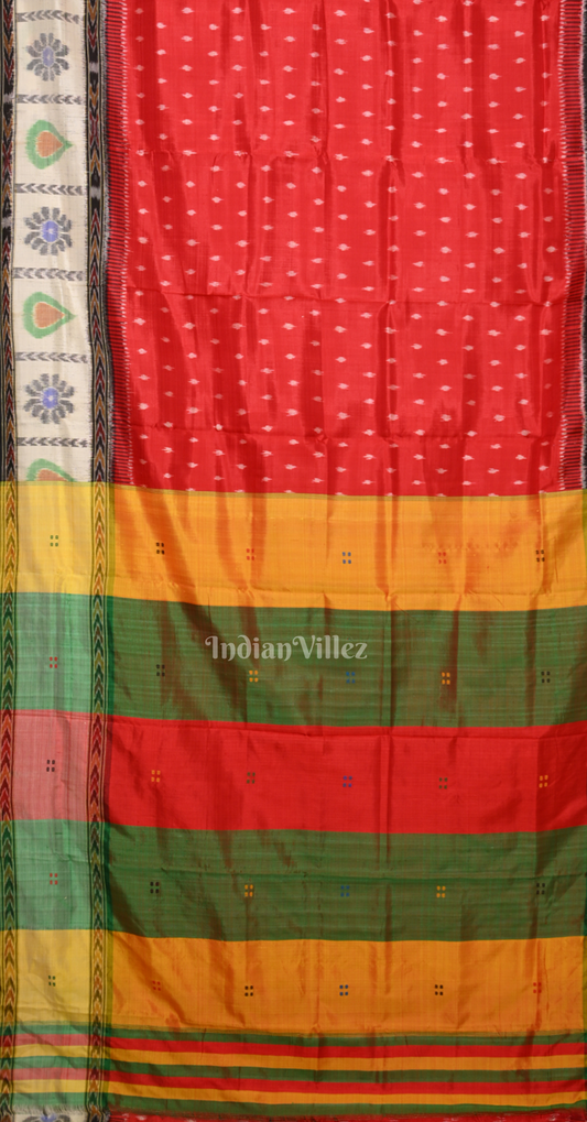 Red Green Buti Kathiphera Odisha Ikat Khandua Silk Saree