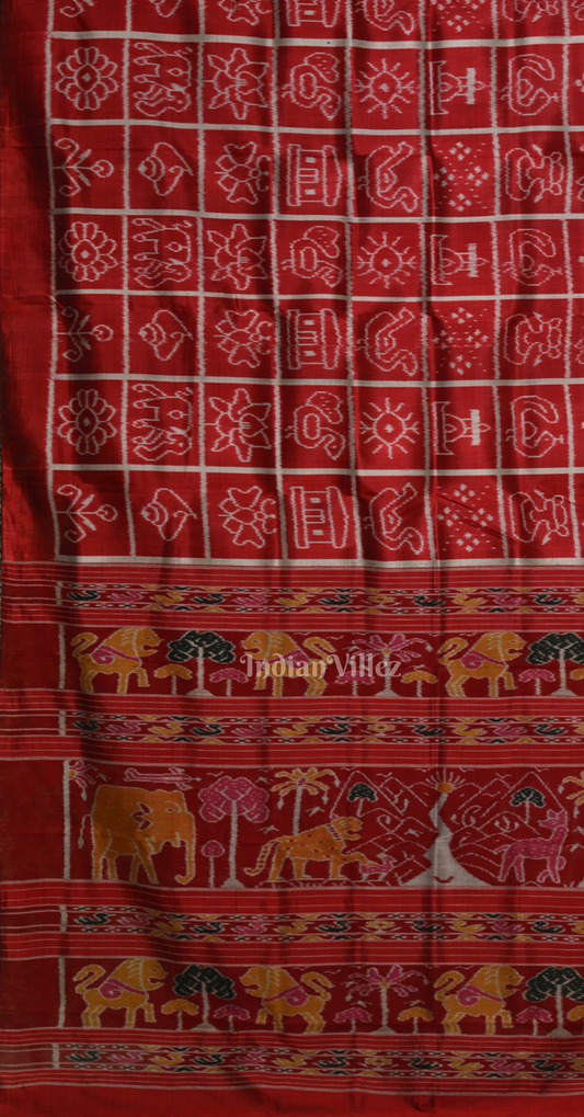 Maroon Nabakothi Contemporary Designer Silk Saree with Jungle Anchal