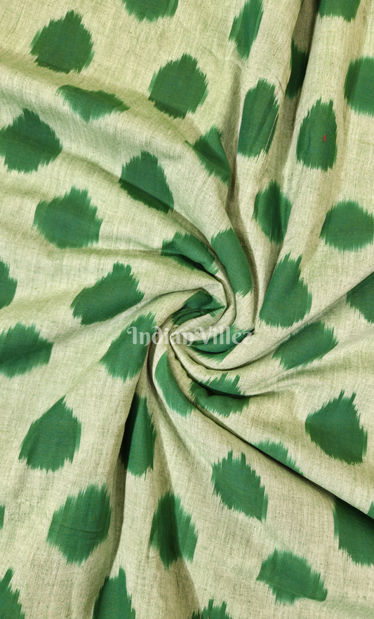 Sage Green Polka Pochampally Ikat Cotton Fabric