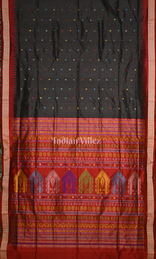 Black Maroon Dolabedi Odisha Ikat Bomkai Sambalpuri Ikat Silk Saree
