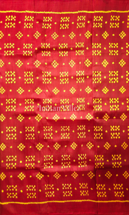Red Yellow Pasapali Odisha Ikat sambalpuri Silk Fabric