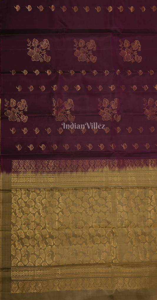 Purple Golden Floral Zari Pure Kanjivaram Soft Silk Saree