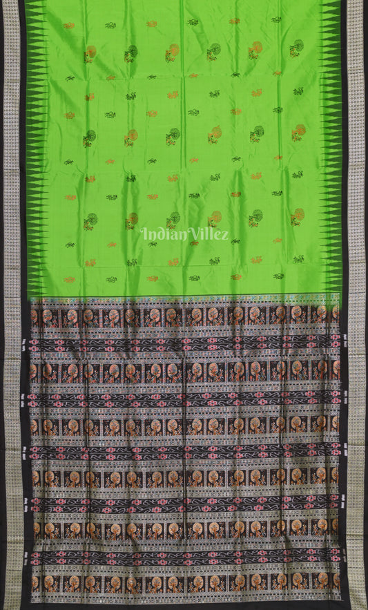 Parrot Green Tribal Theme Odisha Ikat Bomkai Sambalpuri Silk Saree