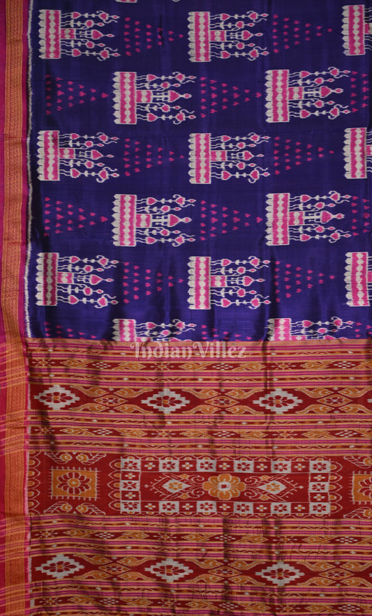 Blue Magenta Tribal Chita Design Khandua Silk Saree