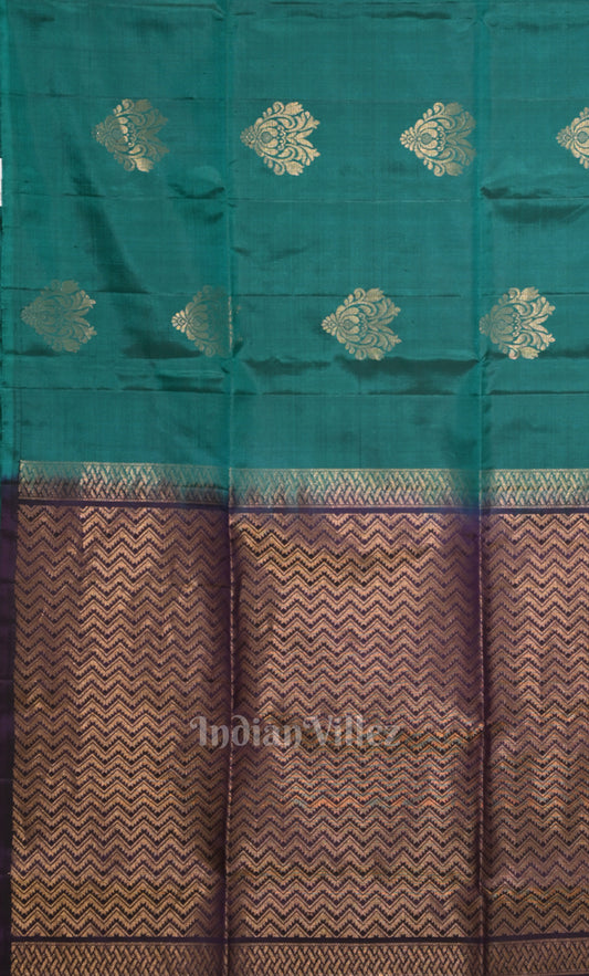 Sea Green Purple Pure Kanjivaram Soft Silk Saree