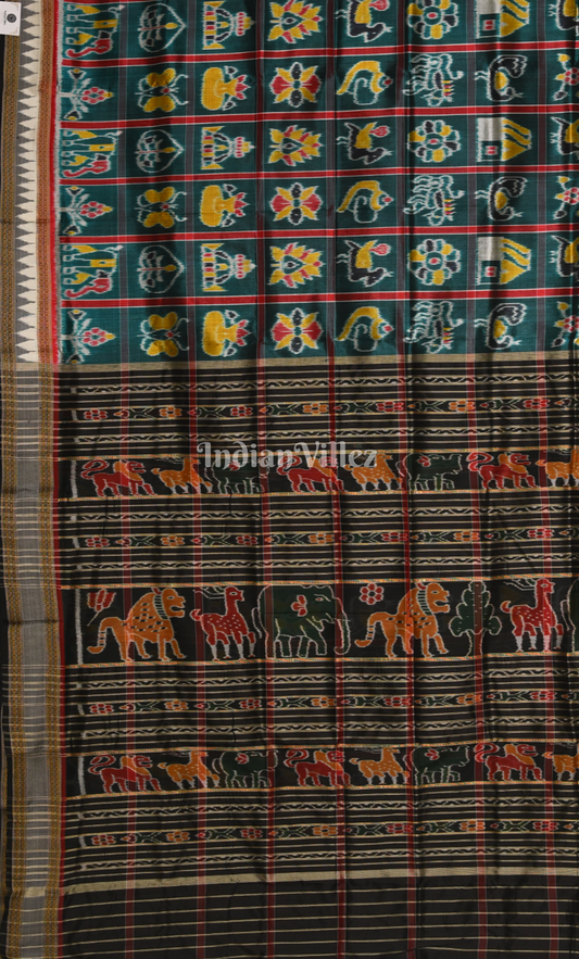 Teal Blue Black Nabakothi Odisha Ikat Khandua Silk Saree