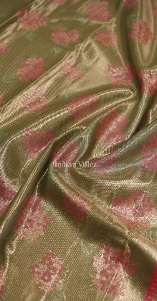 Olive Green Pink Pure Kanjivaram Tissue Silk Saree