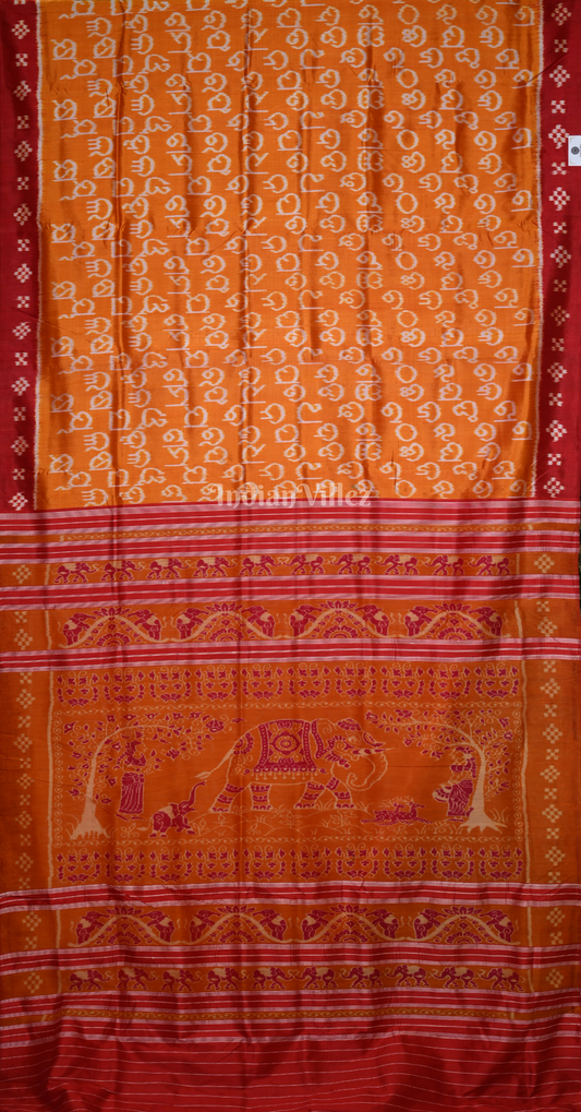 Orange Red Odia Barnamala Odisha Ikat Contemporary Designer Silk Saree