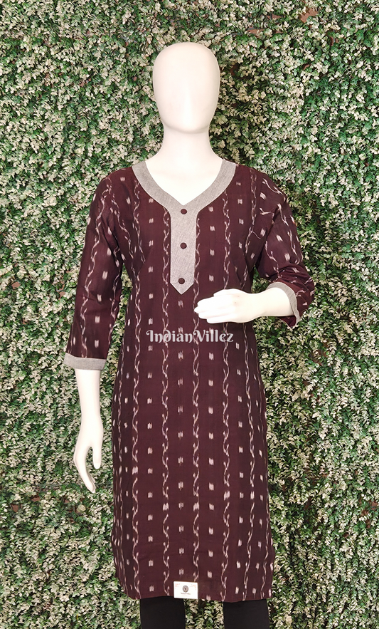 Deep Maroon Tipa Design Odisha Ikat Designer Cotton Kurti for Women