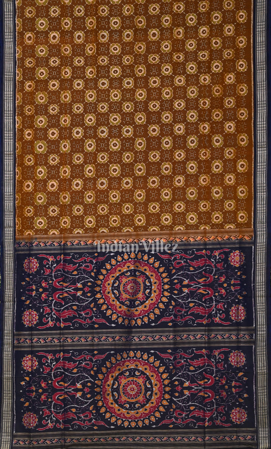 Chocolate Brown Blue Odisha Ikat Sambalpuri Silk Saree