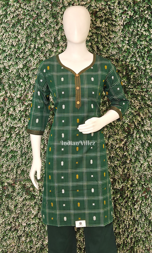 Green Yellow Fish Motif Odisha Ikat Designer Cotton Kurti Set with Pallazo