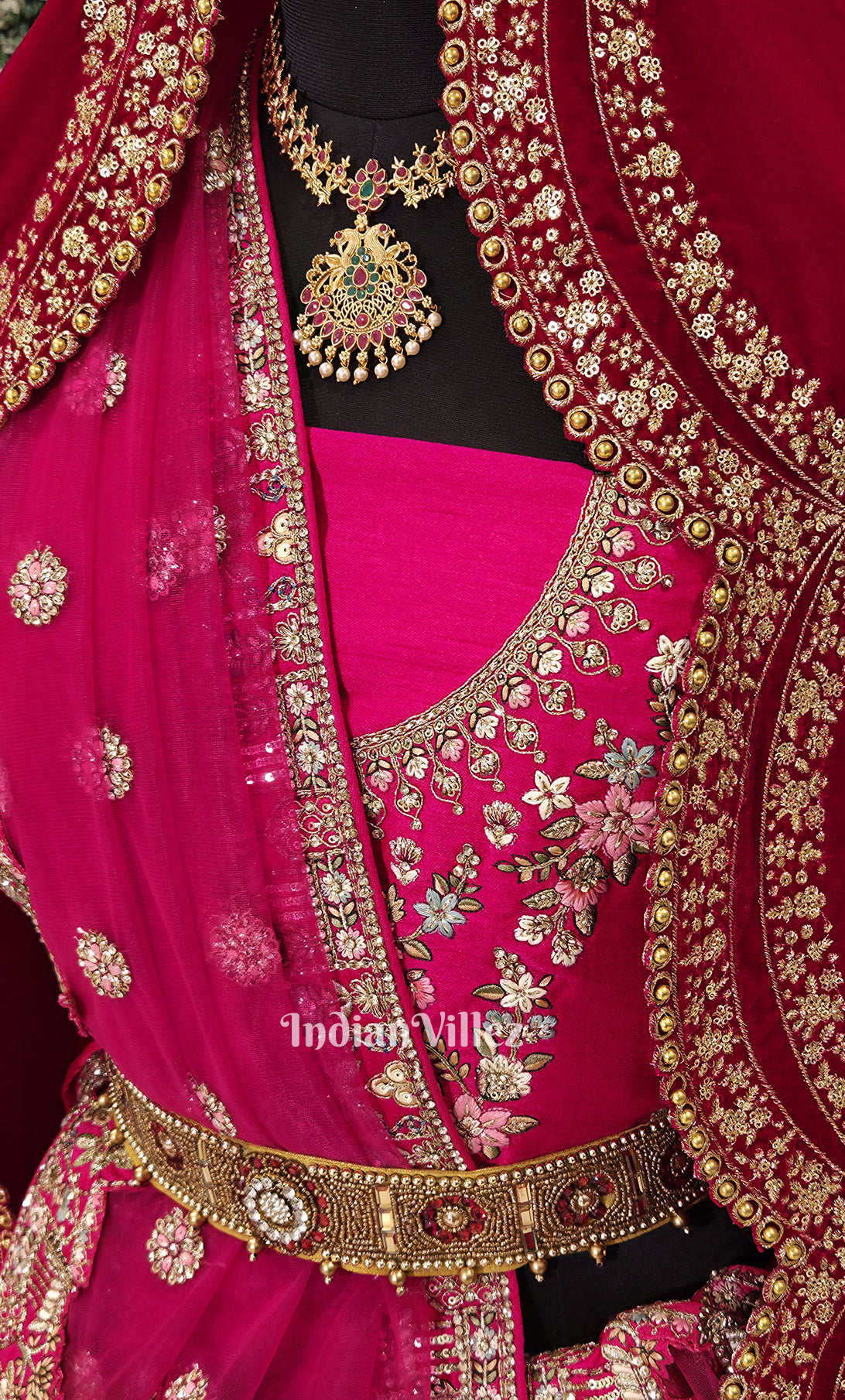 Gergeous Designer Rani Pink  Bridal Zardosi Lehenga Choli With Dupatta