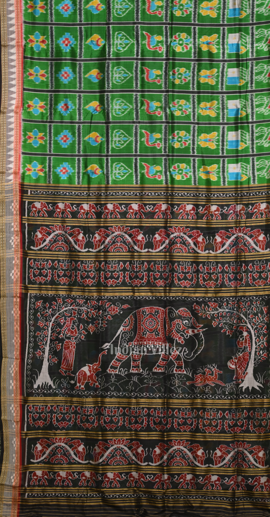 Green Black Nabakothi Odisha Ikat Khandua Silk Saree
