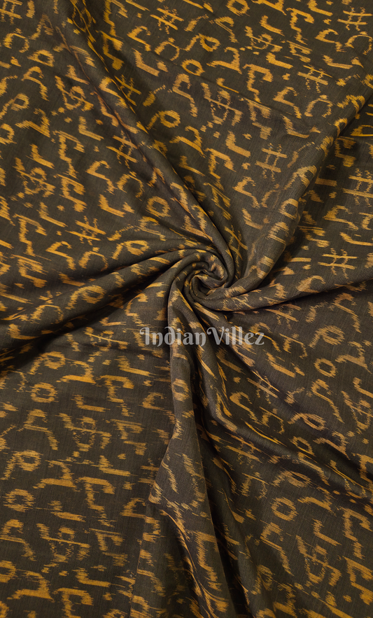 Black Yellow Musical Instrument Theme Odisha Ikat Sambalpuri Cotton Fabric