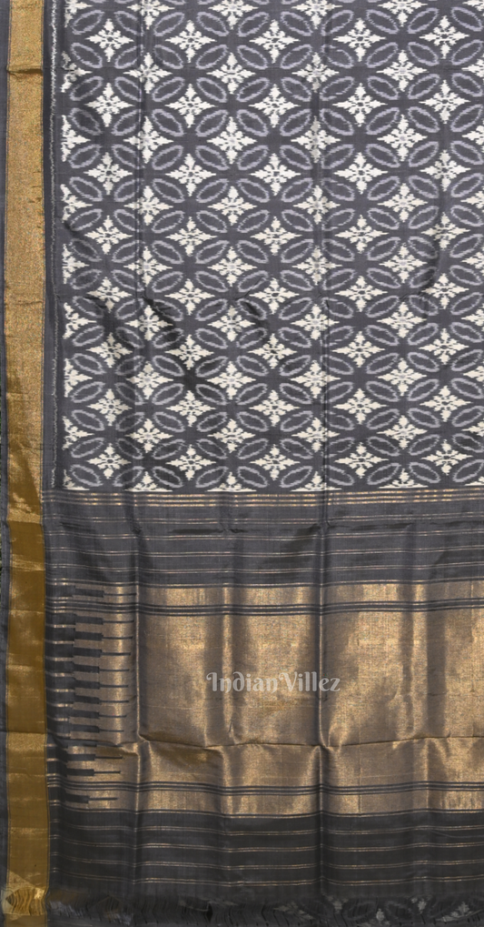 Grey Black Pochampally Ikat Silk Saree