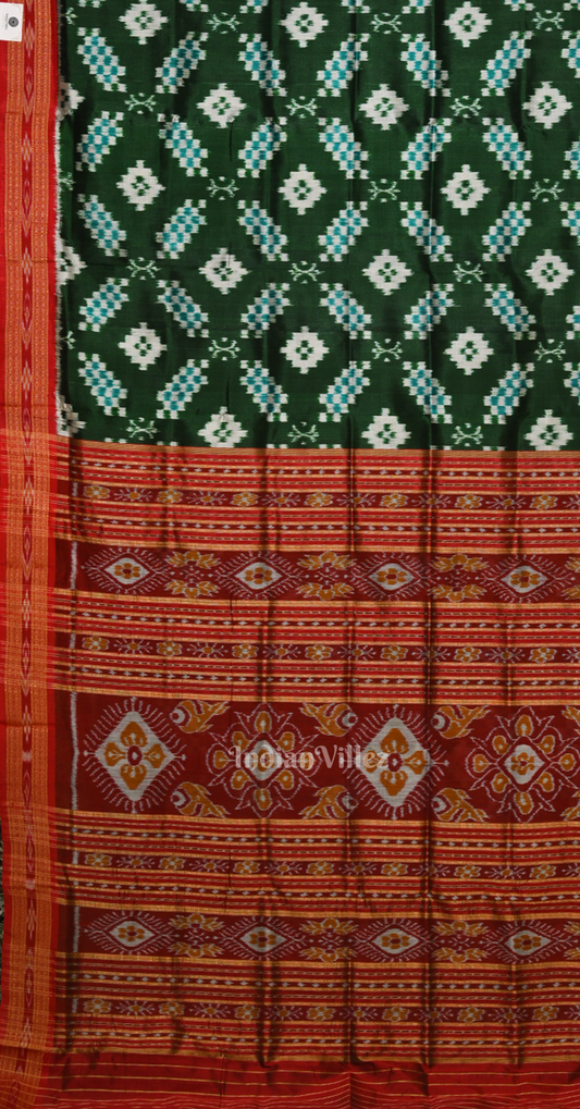 Green Maroon Pasapali Odisha Ikat Khandua Silk Saree