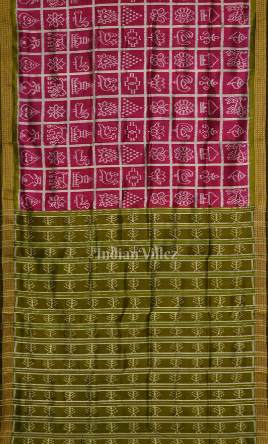 Magenta Pink Green Nabkothi Odisha Ikat Sambalpuri Silk saree