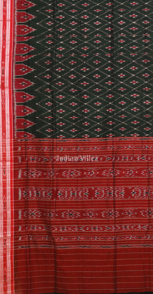 Bottle Green Maroon Pasapali Odisha Ikat Maniabandha Cotton Saree