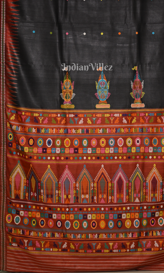 Black Brick Red Dolabedi with Nila Chakra Theme Gopalpur Tussar Silk Saree
