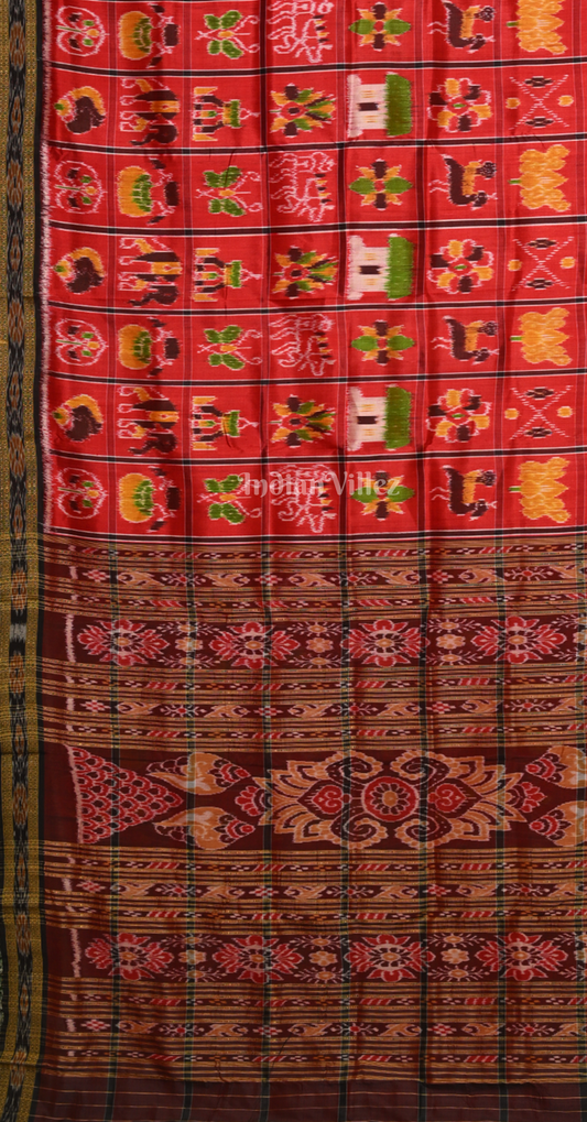 Red Coffee Nabakothi Odisha Ikat Khandua Silk Saree