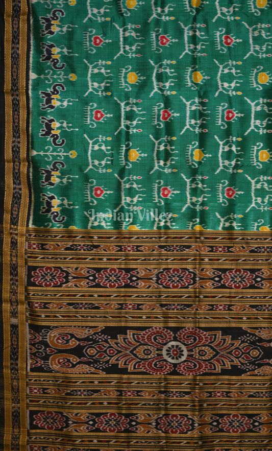 Green Black Tribal Theme Odisha Ikat Khandua Silk Saree