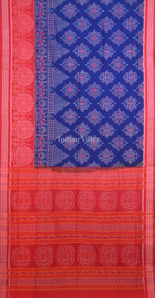 Blue Red Konark Temple Chakra Odisha Ikat Sambalpuri Cotton Saree