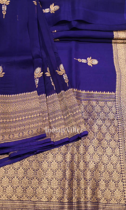 Blue Golden Katan Banarasi Silk Saree