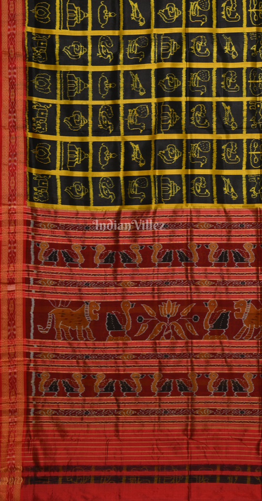Black Red Nabakothi Odisha Ikat Khandua Silk Saree