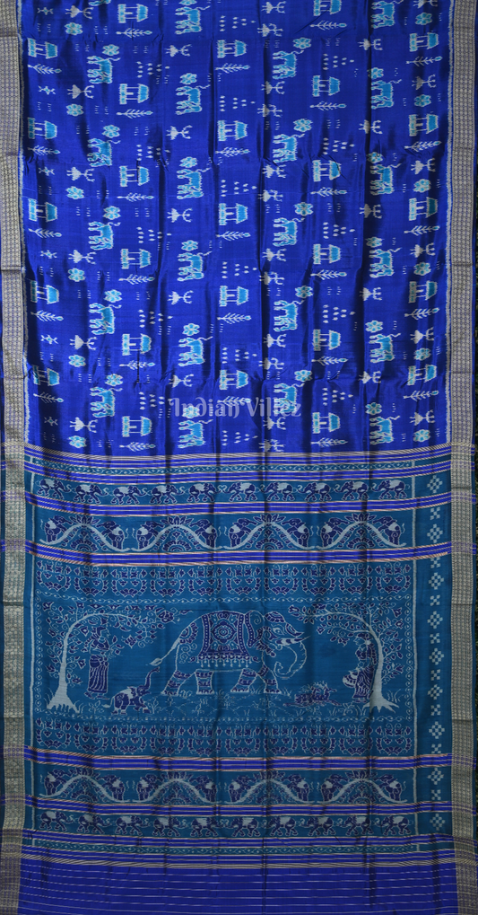 Royal Blue House Tribal Motif Odisha Ikat Sambalpuri Silk Saree