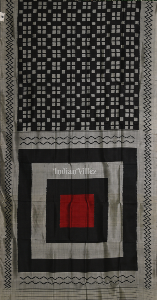 Grey Black Body Pasapali Odisha Ikat Contemporary Designer Silk Saree
