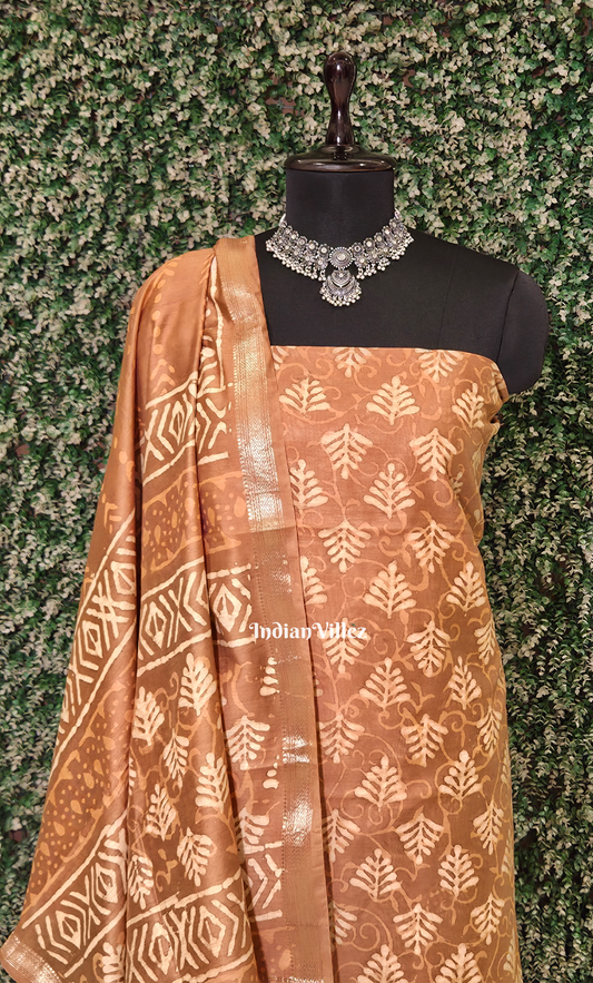 Brown Golden Dabu Block Printed Cortton Suit Sets