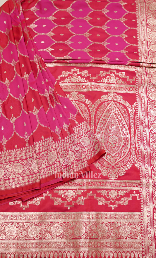 Rani Pink Rangkart Pure Mashru Satin Silk Banarasi Saree