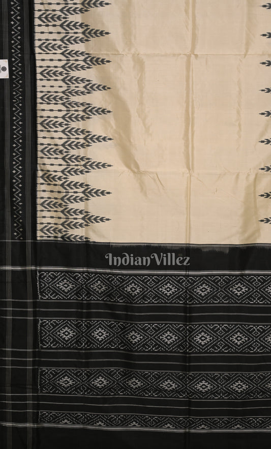 Metallic Cream Black Pochampally Ikat Silk Saree