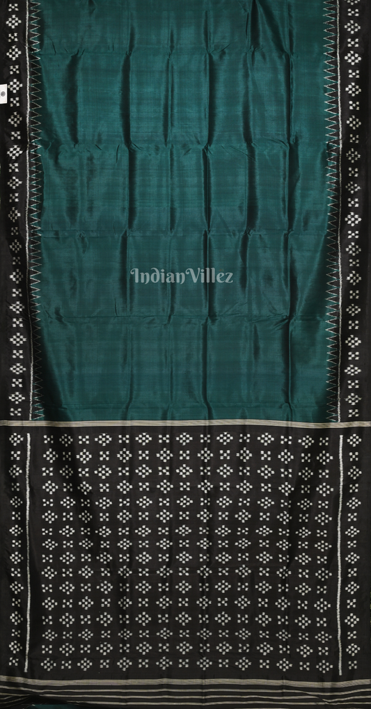 Cyan Green Black Pasapali Border Designer Contemporary Silk Saree with Pasapali Anchal