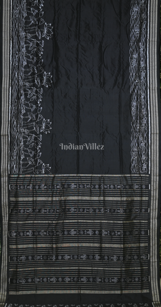 Exclusive Black Lotus Pond Odisha Ikat Sambalpuri Silk Saree