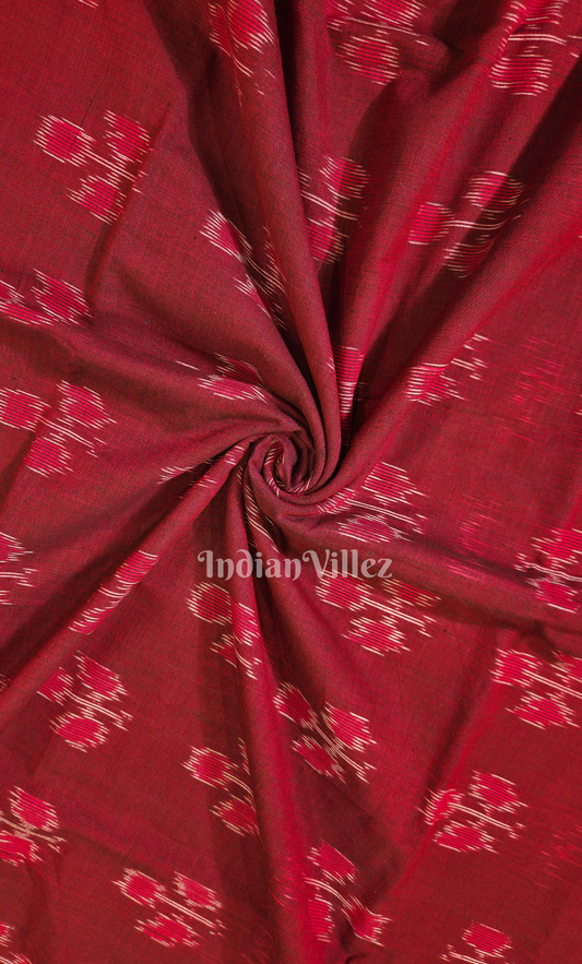 Red Maroon Floral Motif Odisha Ikat Sambalpuri Cotton Fabric
