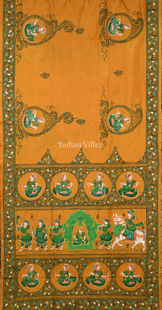 Yellow Doli Barat Hand-Painted Pattachitra Saree