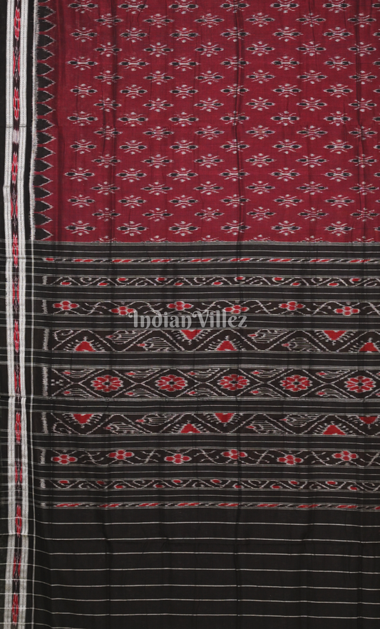 Maroon Black Damru Pasapali Odisha Ikat Maniabandha Cotton Saree