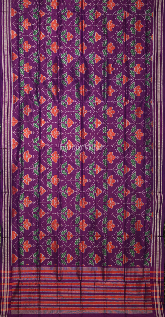 Purple Laal Mandaar Design Odisha Ikat Sambalpuri Silk Saree